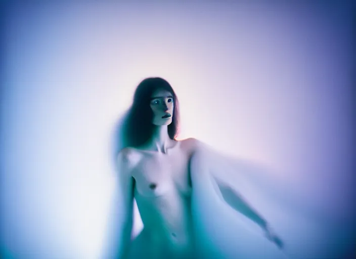 Prompt: kodak portra 4 0 0 photo portrait of a beautiful woman in style of paolo roversi, lightpainting motion blur, elegant, soft coloured gel lighting, highly detailed, sharp focus, ethereal, out worldly colours, emotionally evoking, head in focus, soft blur coloured gel light dreamy, volumetric lighting