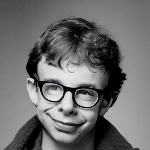 Prompt: Rick Moranis at 17 years old and the pizza delivery boy, has acne and is extremely awkward movie still, cinematic Eastman 5384 film