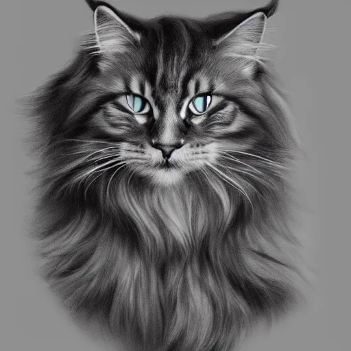 Image similar to long - haired siberian cat, full body, beautiful, illustration, charcoal, trending, artstation, hyper - detailed, coulson, peter