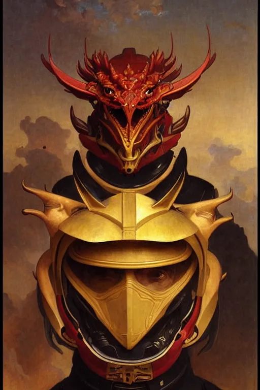 Image similar to portrait of a evil dragon astronaut with chinese dragon armor and helmet, majestic, solemn, by bouguereau