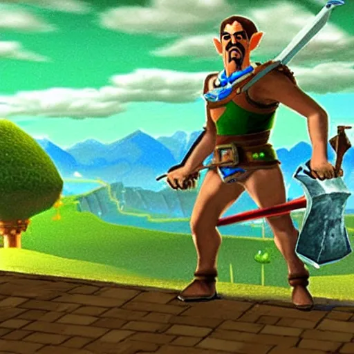 Image similar to screenshot of borat in the legend of zelda ocarina of time