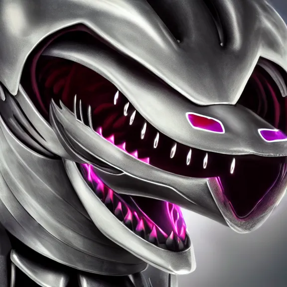 Prompt: close up mawshot of a cute elegant beautiful stunning anthropomorphic female robot dragon, with sleek silver metal armor, glowing OLED visor, facing the camera, the open maw being highly detailed and soft, with a gullet at the end, you looking into the maw, food pov, micro pov, vore, digital art, pov furry art, anthro art, furry, warframe art, high quality, 3D realistic, dragon mawshot, maw art, macro art, micro art, dragon art, Furaffinity, Deviantart, Eka's Portal, G6