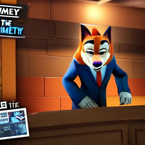 Image similar to Screenshot from the PC game Payday: The Heist featuring Nick Wilde (from Zootopia)