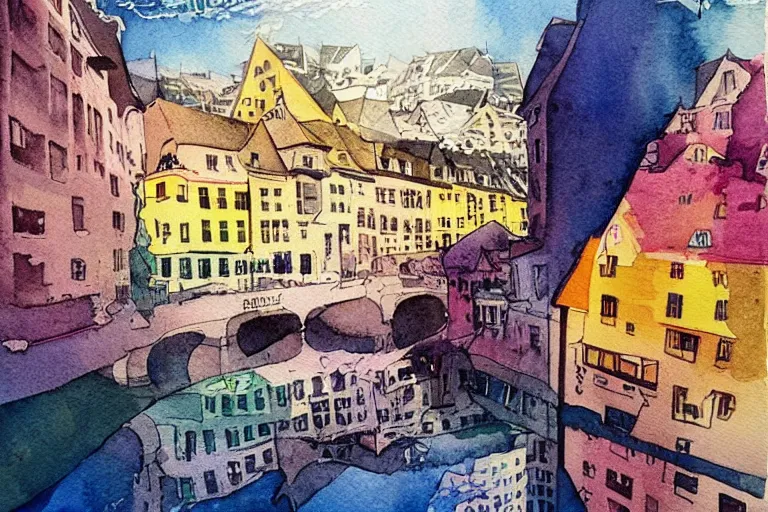 Prompt: !! watercolor!! luxemburg in a sunny day, artwork by tooth wu, colorful contrast,!!!! very coherent!!!!, dark shadow, thick lineart