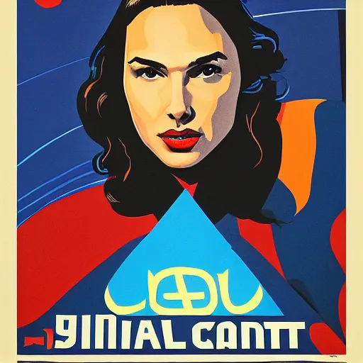 Prompt: retro scifi poster of gal gadot