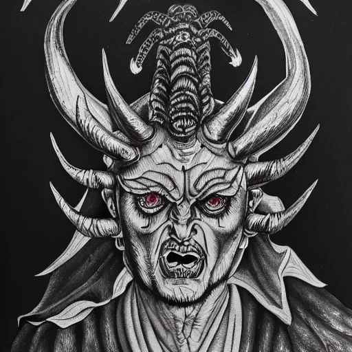 Prompt: depiction of satan, ink painting, highly detailed, 4 k, upscaled