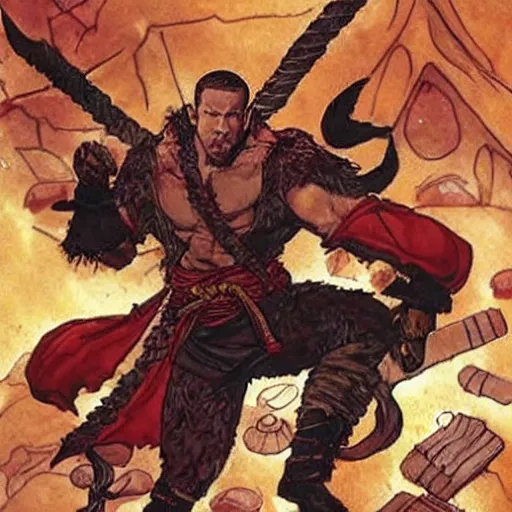 Image similar to ryan reynolds as a d & d monk martial artist, by simon bisley