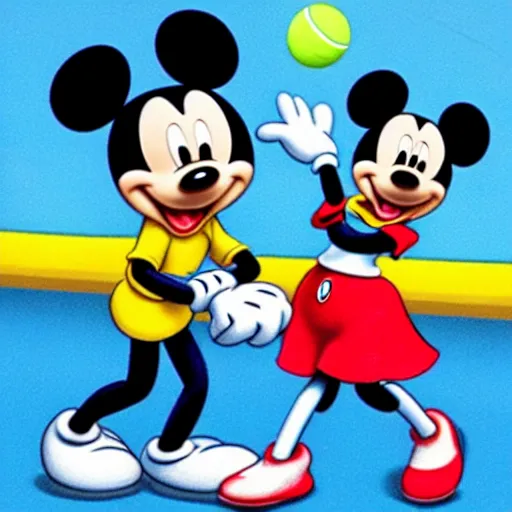 Image similar to Mickey mouse playing tennis with Daisy