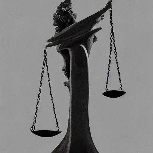 Image similar to abstract. balance. scale. black and white. scales of justice. by yoshitaka amano.