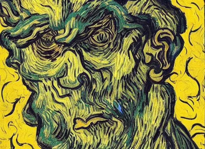 Image similar to giant monster in the style of vincent van gogh, dappled light, monstrous, gigantic