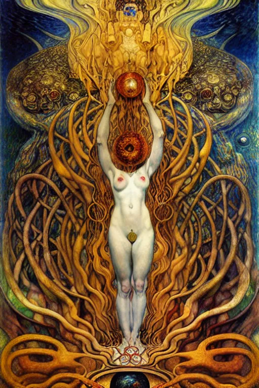 Image similar to Divine Chaos Engine by Karol Bak, Jean Delville, William Blake, Gustav Klimt, and Vincent Van Gogh, symbolist, visionary