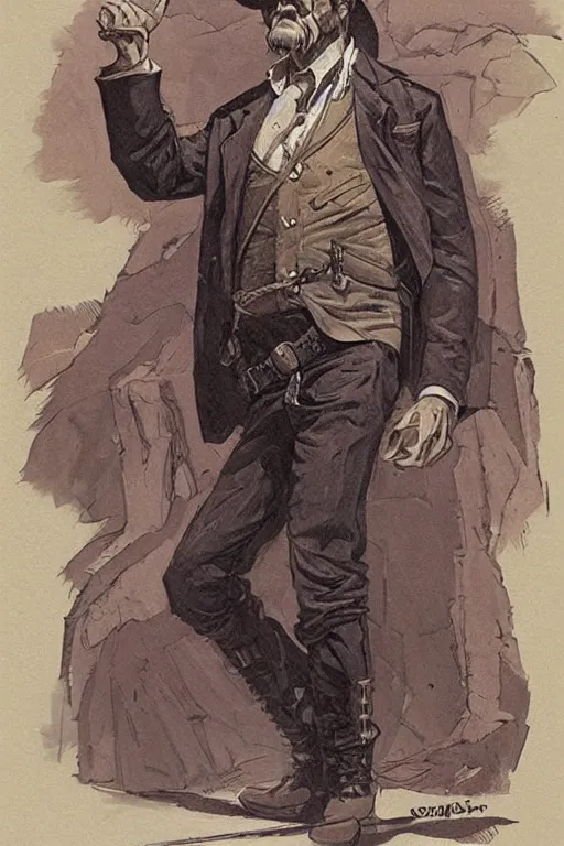 Image similar to vernon. Smug old west circus sharpshooter. concept art by James Gurney and Mœbius.