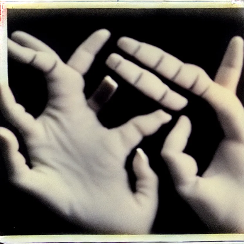 Prompt: close - up photo of a dismembered hand taken with a polaroid