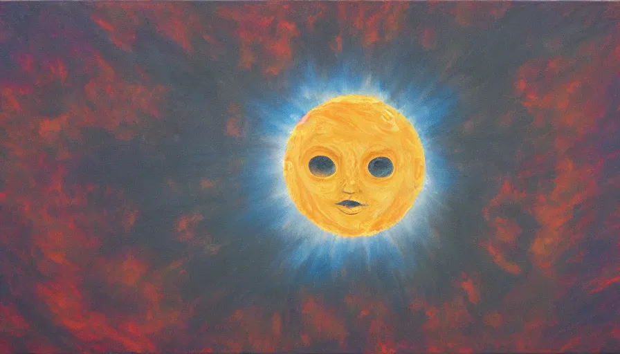 Prompt: the sun seen from earth with a hexagon in between, oil painting