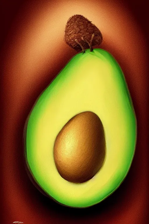 Image similar to mr potato head is an avocado, artgem, digital painting, color painting, hyperrealistic, concept art, oil painting, masterpiece, concept art, trending on deviantart, realistic and detailed face, highly detailed, high quality, 8 k, soft lighting, fancy colors, fantasy, cinematic, high coherence