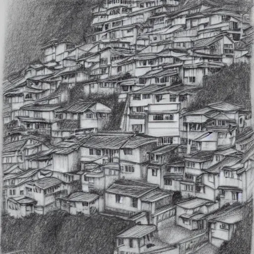 Prompt: jiufen taiwn detailed pencil drawing