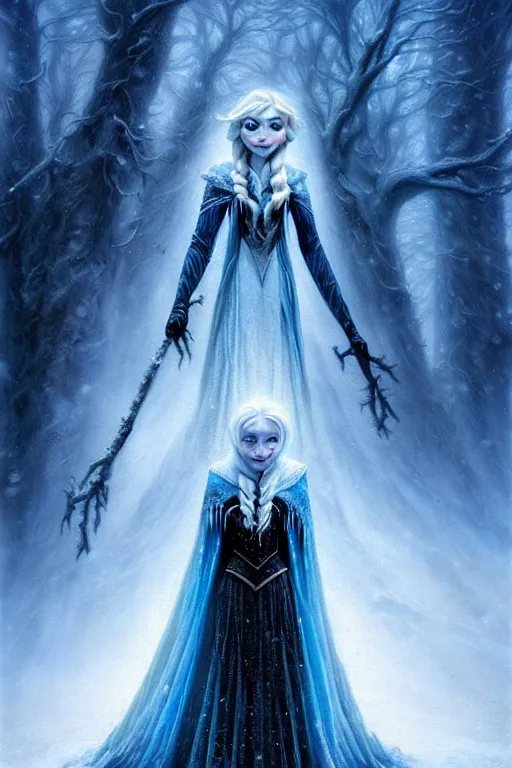 Prompt: creature of winter, of frozen hearts and brittle deaths fantastic surrealism, visually stunning high fantasy, seb mckinnon, thomas kinkade, cosmic fantasy, mystical and spiritual energy, exquisite ; astounding depth ; epic ; fantasy.