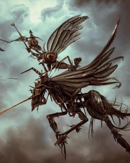 Prompt: A epic and beautiful rococo painting of A humanoid mosquito, reminiscent of a winged medieval knight. ultra-detailed. Castlevania style. Anime, pixiv, UHD 8K CryEngine, octane render