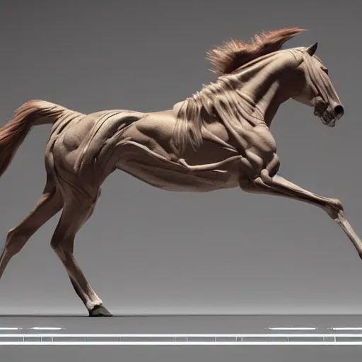 Image similar to anatomically accurate neon digital fantasy horse by Eadweard Muybridge reimagined by industrial light and magic, digital screenshot, trending on artstation