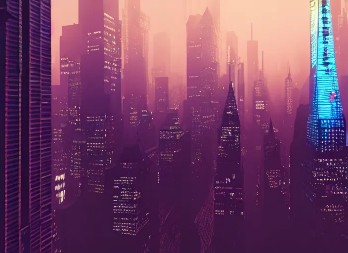 Prompt: cyberpunk scifi scene of new york skyline at night, drones flying, artstation, matt painting, very detailed, maximalism, ambient occlusion, volumetric light, atmospheric haze, unreal engine, hyper realism, realistic shading, cinematic composition, realistic render, octane render, detailed textures, photorealistic, wide shot