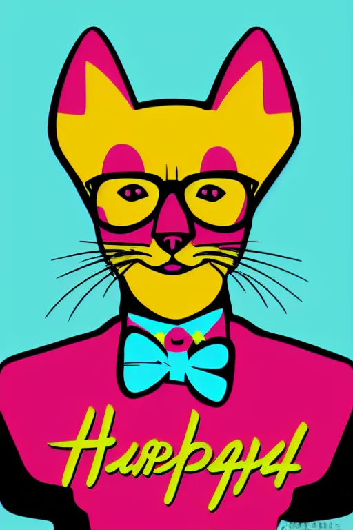 Image similar to happy cat, 7 6 retro futurist illustration art by butcher billy, sticker, colorful, illustration, highly detailed, simple, smooth and clean vector curves, no jagged lines, vector art, smooth andy warhol style