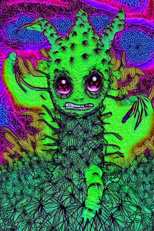 Image similar to creature sushi roots cactus elemental flush of force nature micro world fluo light deepdream