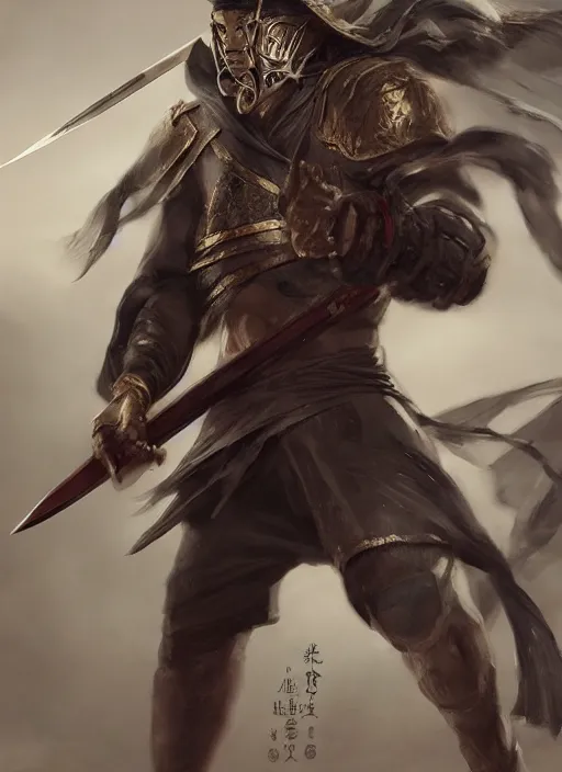 Prompt: masked male assassin throwing a starknife by wlop, wuxia, xianxia, weathered skin, atheistic, flying, detailed, realistic, anatomically accurate, fantasy illustration, artstation, wlop, wang liang.