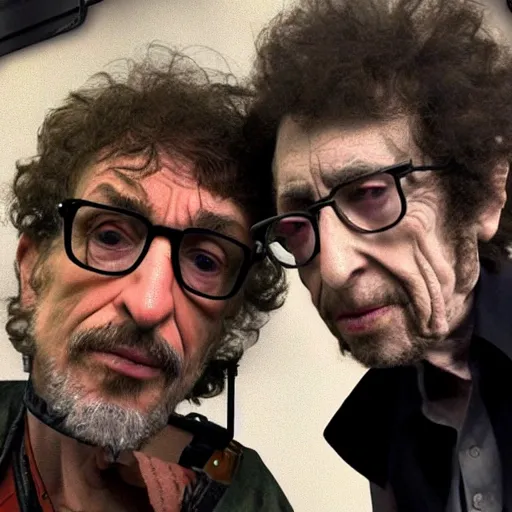 Prompt: gordon freeman and bob dylan taking a selfie together, realistic, hyperrealistic, ultra realistic, real, real world, highly detailed, very detailed, extremely detailed, intricate details, 8 k resolution, hd quality, selfie, low quality, blurry
