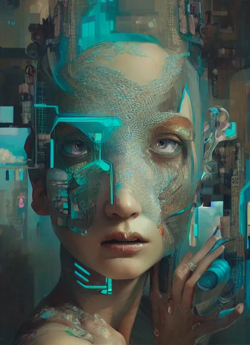 Prompt: 3 d, cyberpunk monster girl, intricate oil painting, high detail, figurative art, multiple exposure, poster art, 3 d, by tooth wu and wlop and beeple