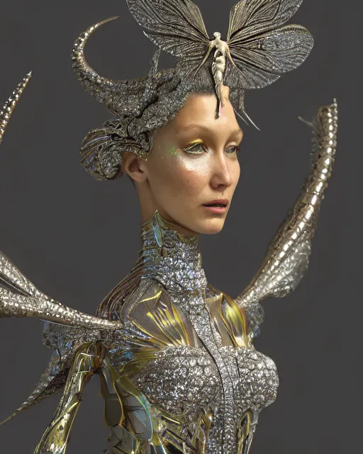 Image similar to a highly detailed metahuman 4 k close up render of an alien goddess bella hadid monument dragonfly in iris van herpen dress schiaparelli in diamonds crystals swarovski and jewelry iridescent in style of alphonse mucha gustav klimt trending on artstation made in unreal engine 4