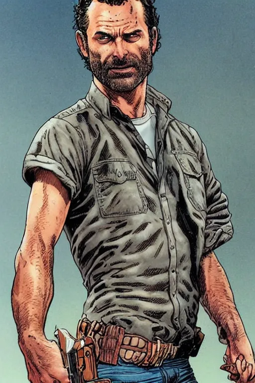 Image similar to portrait of rick grimes missing his right hand. comic accurate. art by glenn fabry.