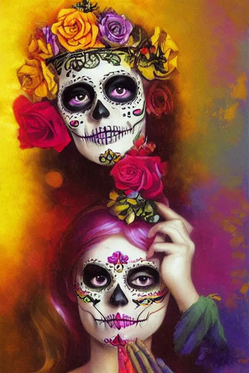 Image similar to Illustration of a sugar skull day of the dead girl, art by Delphin Enjolras