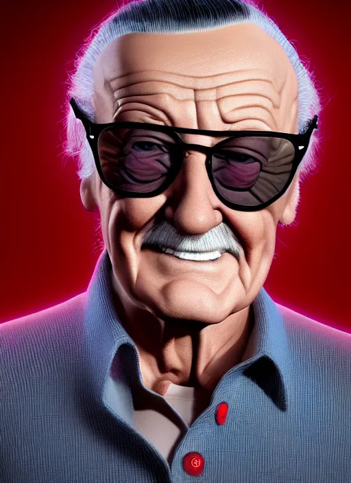 Prompt: Stan Lee, portrait, evening, Marvel, magical, hyper realistic, octane render, trending on artstation, artstationHD, artstationHQ, unreal engine, 4k, 8k