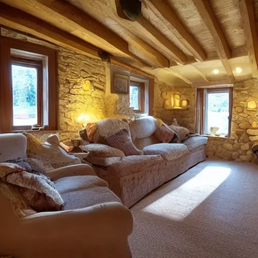 Image similar to photo of interior of cozy stone cottage