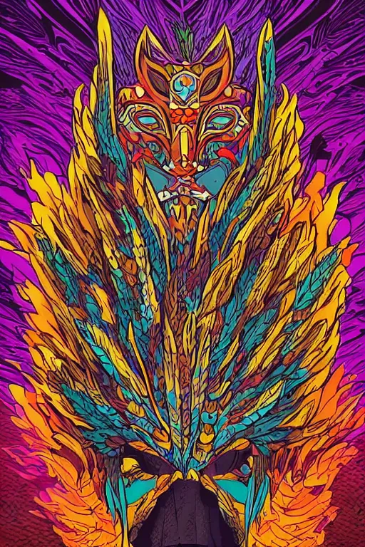 Image similar to animal mask totem roots flower tribal feather gemstone plant wood rock shaman vodoo video game vector cutout illustration vivid multicolor borderlands comics by josan gonzales and dan mumford radiating a glowing aura