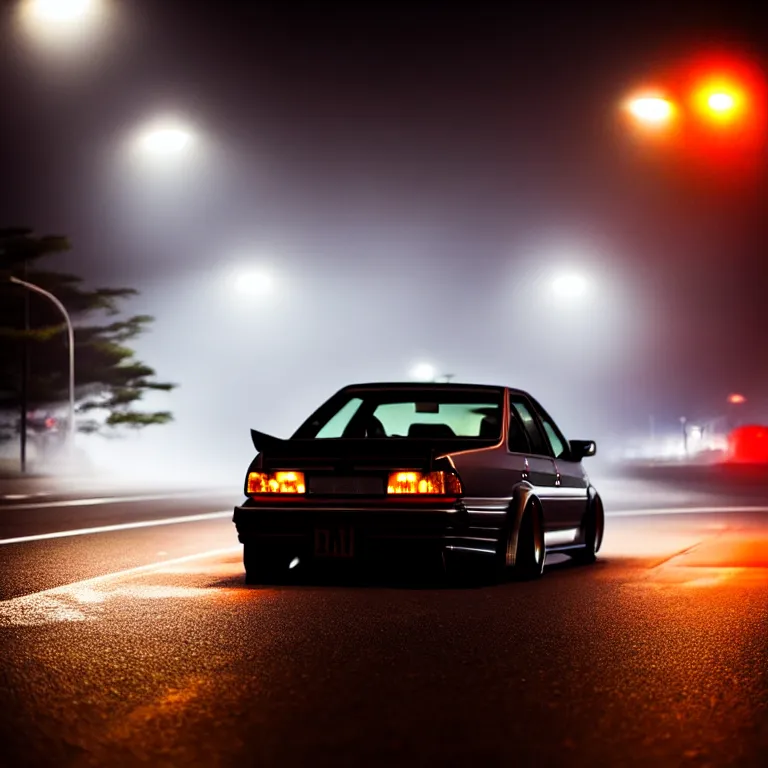 Image similar to close-up-photo JZX90 twin turbo drift middle of empty street, misty kanagawa prefecture, night, cinematic color, photorealistic, highly detailed,