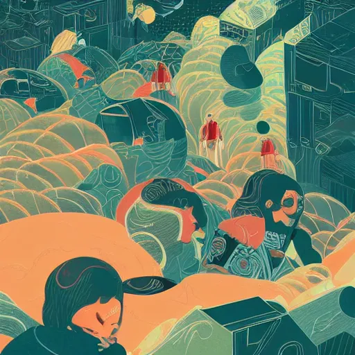 Image similar to illustration of to be screaming, by Victo Ngai and James Gilleard