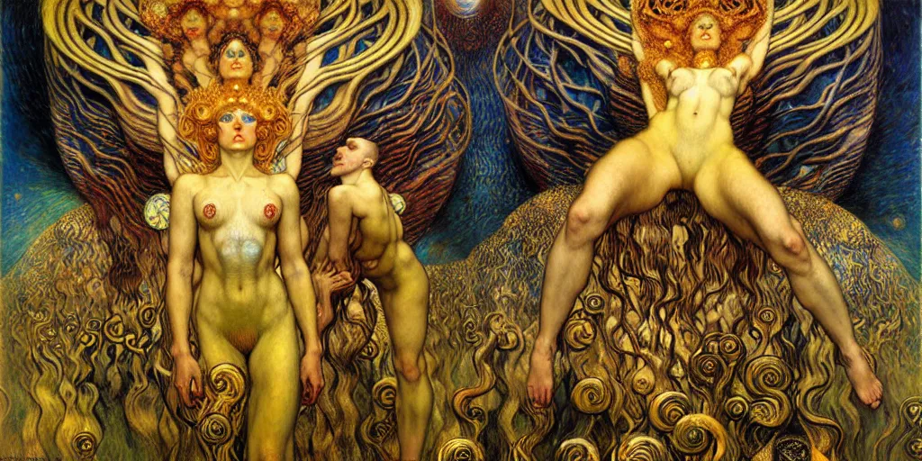 Image similar to Divine Chaos Engine by Karol Bak, Jean Delville, William Blake, Gustav Klimt, and Vincent Van Gogh, symbolist, visionary