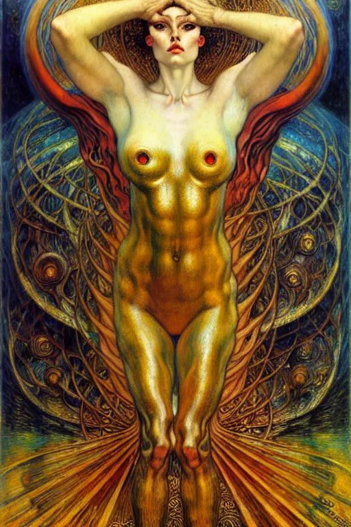 Image similar to Divine Chaos Engine by Karol Bak, Jean Delville, William Blake, Gustav Klimt, and Vincent Van Gogh, symbolist, visionary