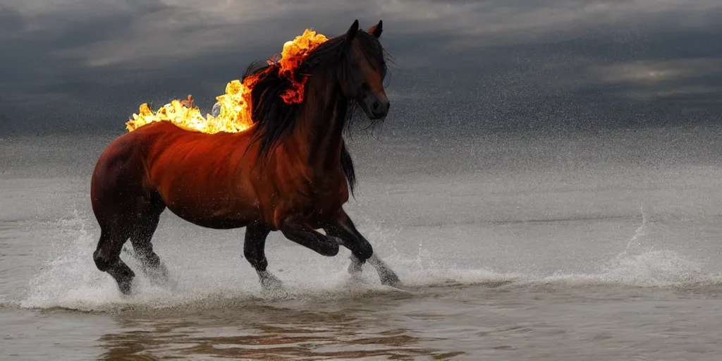 Image similar to horse made of fire running on water