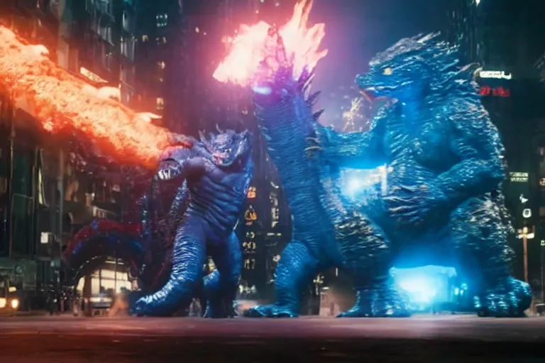 Image similar to film still of kirby fighting in new york city in the new godzilla pacific rim crossover movie