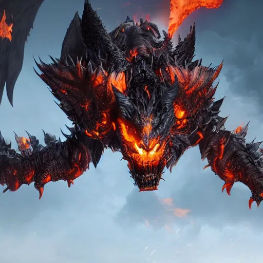 Image similar to 4k unreal engine render of Deathwing spreading his fire in a epic way, dynamic lighting, stunning visuals, cinematic, ultra detailed, trending on art station, fantasy concept art