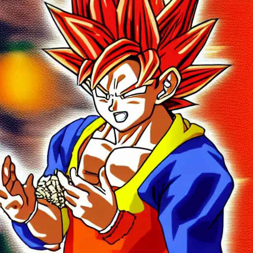 Image similar to high detail image of Goku eating ramen