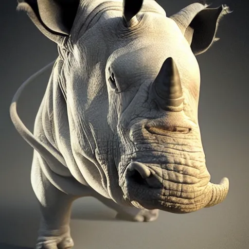 Image similar to hyperrealistic image of ace ventura disguised as rhino, stunning 3 d render, inspired by istvan sandorfi & greg rutkowski & unreal engine, perfect symmetry, dim volumetric cinematic lighting, 8 k octane comprehensive render, extremely hyper - detailed, incredibly lifelike attributes, intricate, real flesh texture, masterpiece, artstation, stunning,