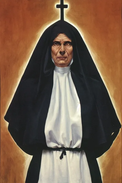 Image similar to portrait, an evil nun, art by jacek malczewski