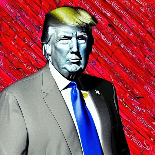 Image similar to Donald Trump wearing the Coat of many colors, digital art, realistic portrait