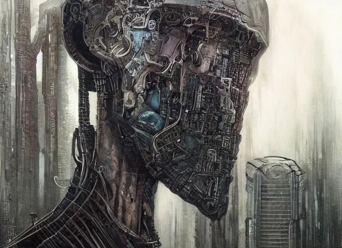 Image similar to highly detailed concept art of neuromancer characters, dystopian post - apocalyptic retrofuturistic vibe, an ultrafine detailed painting by art by hans giger and wayne barlowe, trending on deviantart, pop surrealism, whimsical, lowbrow, perfect symmetrical face, sharp focus, octane, masterpiece