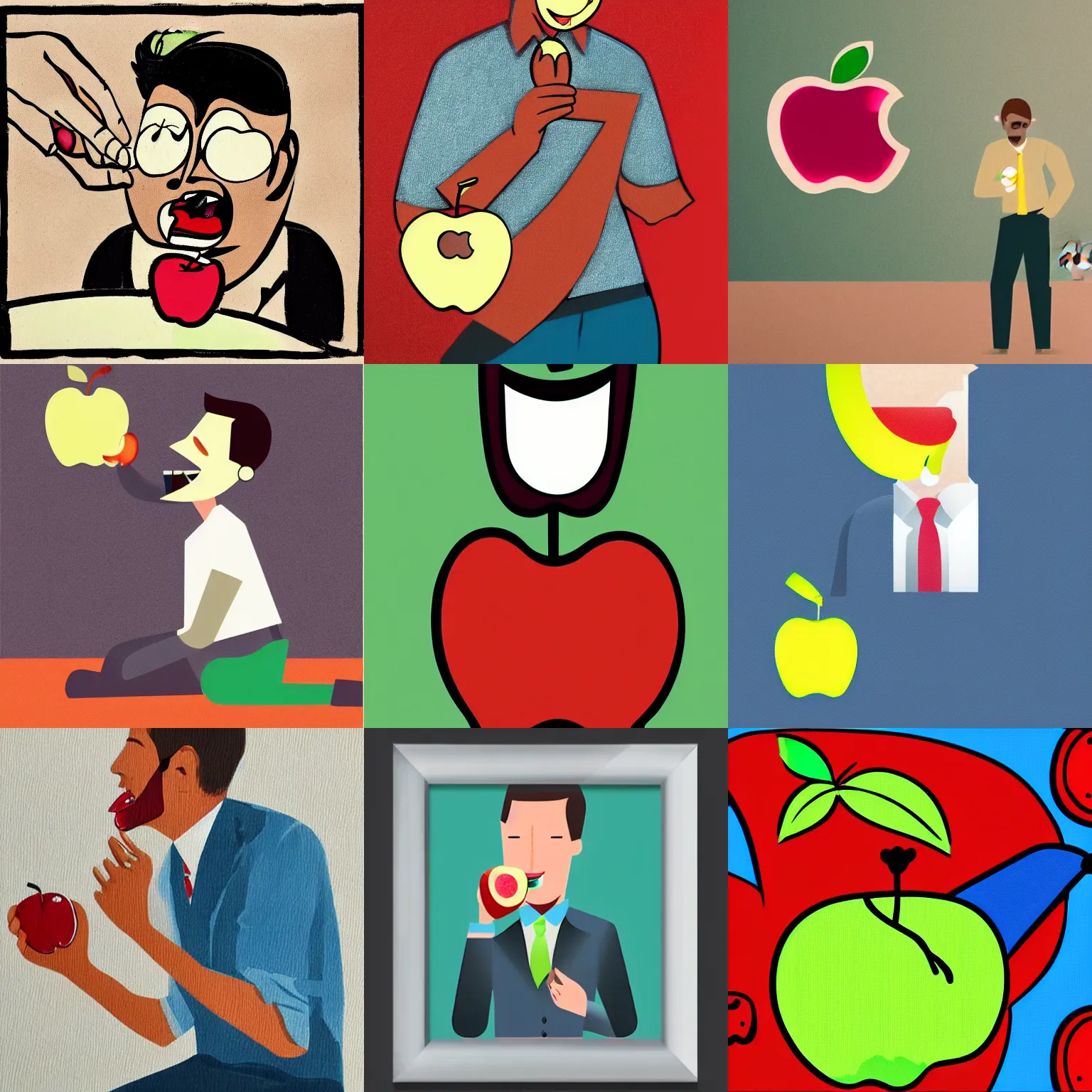 Prompt: man eating an apple. corporate art style.