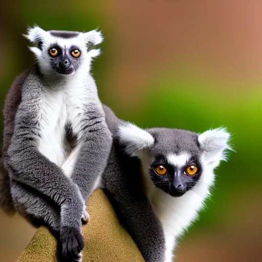 Prompt: a lemur - cat - hybrid, animal photography