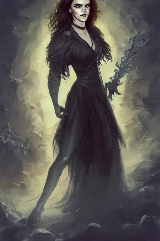 Image similar to painting of emma watson as a necromancer, glowing eyes, trending on artstation, art by Ralph Horsley